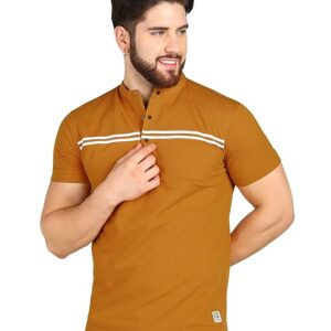 Alan Jones Clothing Men's Cotton Regular Fit Mandarin Collar Solid Polo T-Shirt